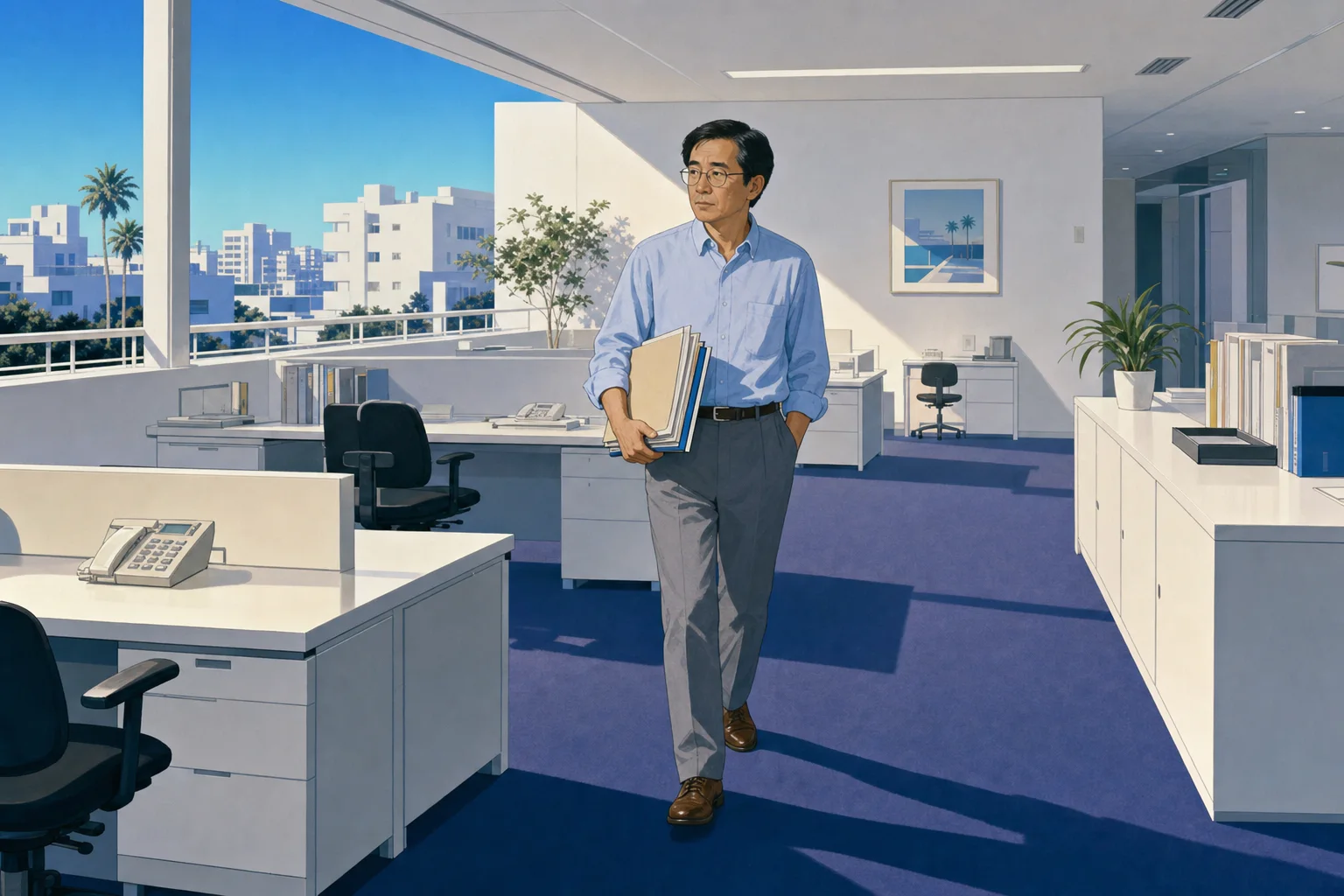連休明けの事務所で残業する田村さん