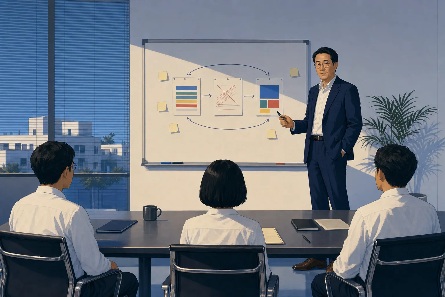 去年と同じ付箋が貼られたホワイトボード