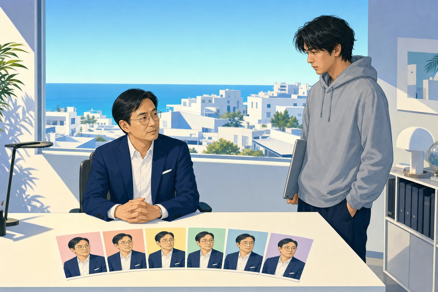 机に6施設ぶんの会員名簿のプリント。同じ名前が6枚に載っている