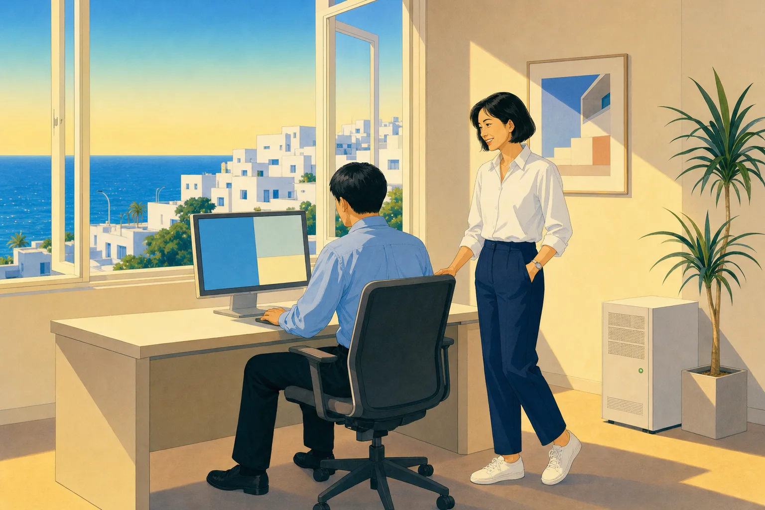 空いた席。後任が同じ画面を開いている