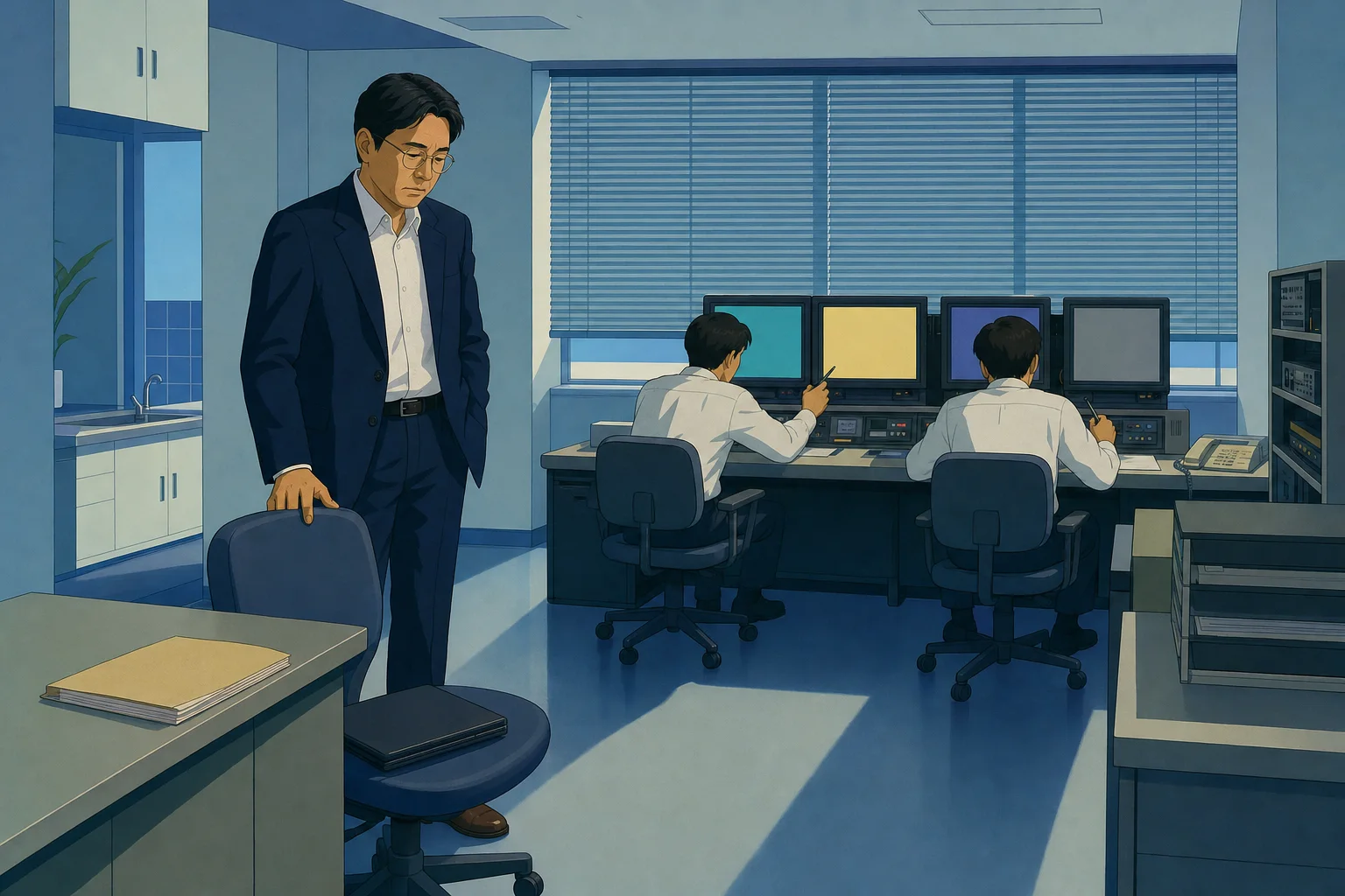 空いた席と返却されたノートPC。翌週、3つのOTAの画面を並べて手で見比べている