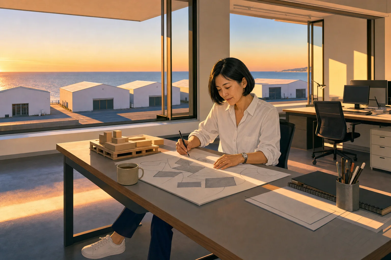 定時に人がいなくなった事務所で、社長が卸の資料を作っている